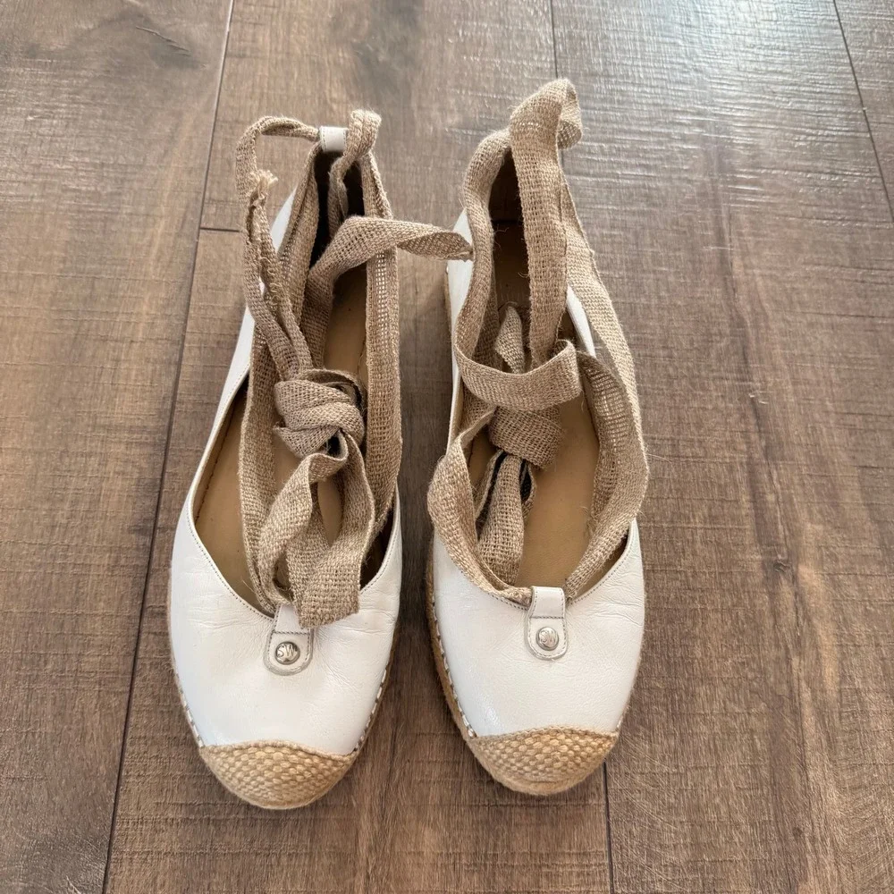 Stuart‎ Weitzman Espadrille Flats Wrap Up Tie Shoes Size 8.5M Vacation Beach